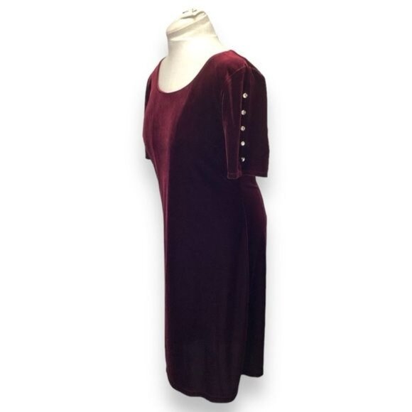 SLNY Women’s Short Sleeve Velour/Velvet Dress, Dark Wine, size 16 - Picture 2 of 8
